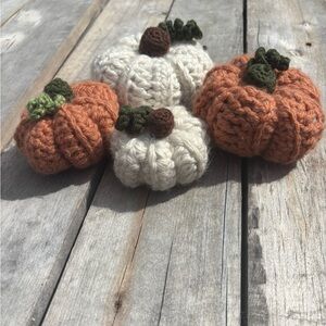 Handcrafted Knit Pumpkin Decor Set - Orange and Cream